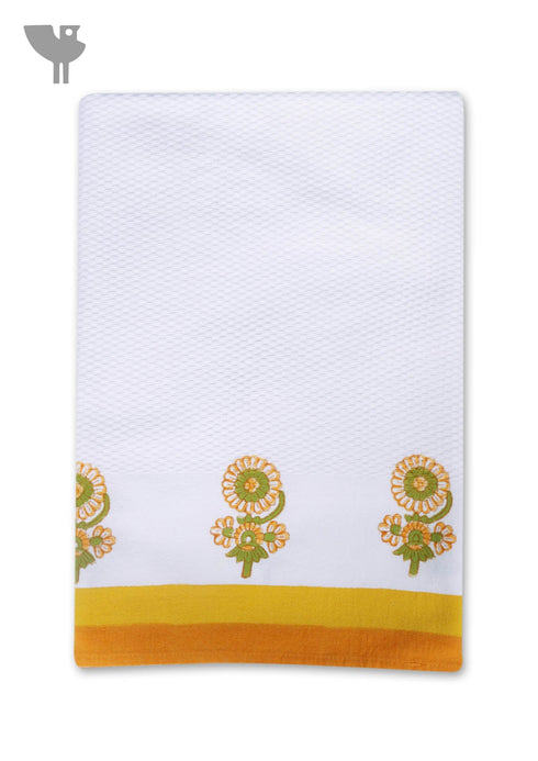 Handloom Cotton Bath Towel With Block Print Border